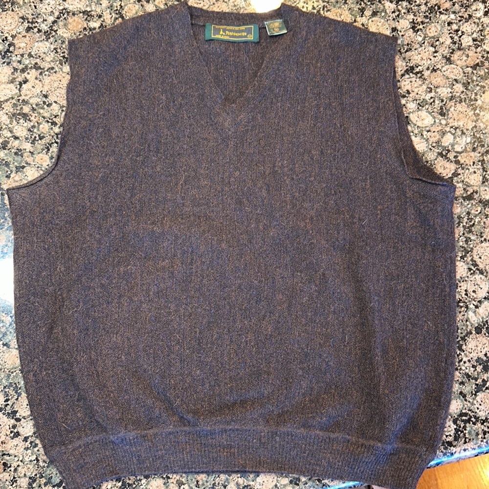 Vintage Peru unlimited alpaca and wool brown & blue V-neck sleeveless sweater
